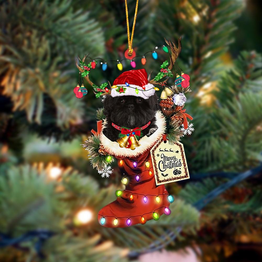 Ornament- BLACK Shih Tzu-Xmas Boot-Two Sided Ornament, Happy Christmas Ornament, Car Ornament - Best gifts your whole family