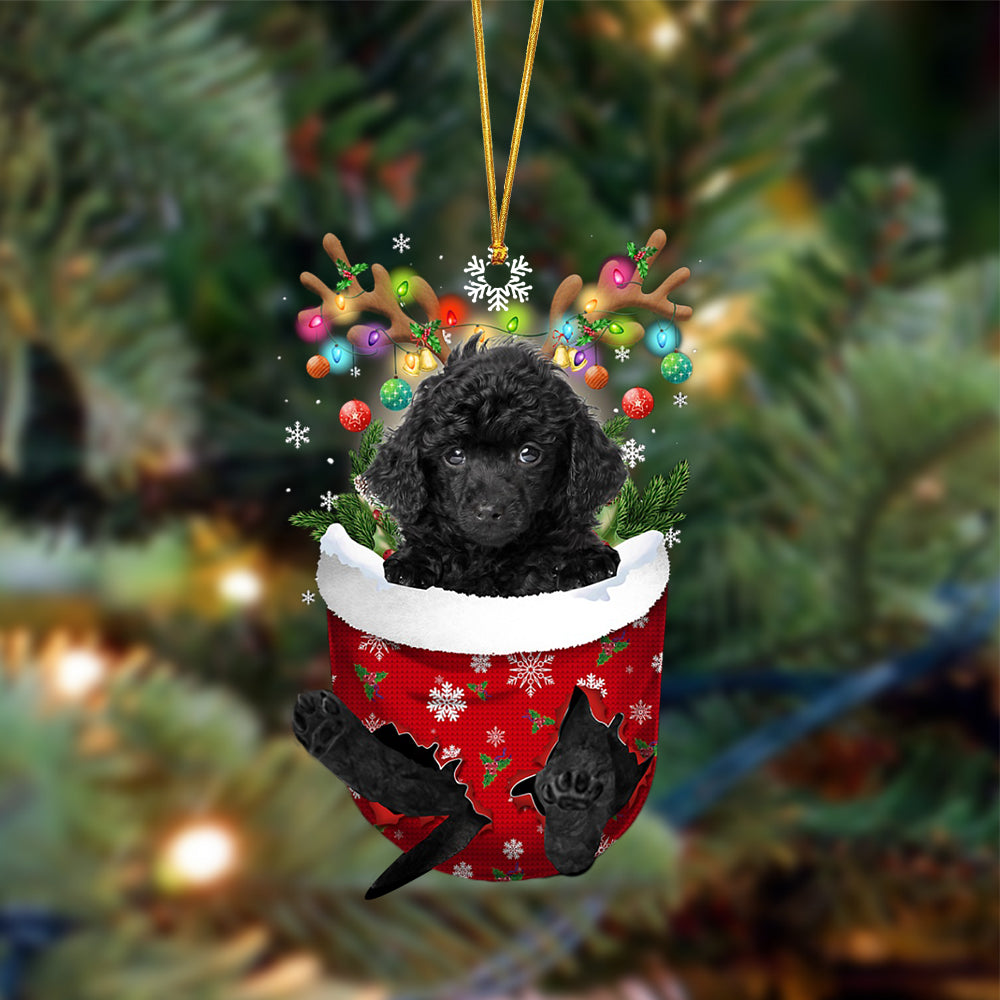 Ornament- BLACK Toy Poodle-In Christmas Pocket Two Sides Ornament, Happy Christmas Ornament, Car Ornament - Best gifts your whole family