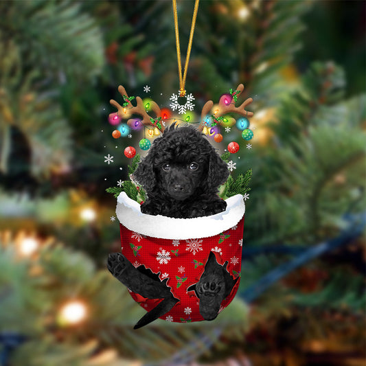 Ornament- BLACK Toy Poodle-In Christmas Pocket Two Sides Ornament, Happy Christmas Ornament, Car Ornament - Best gifts your whole family