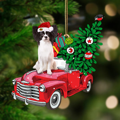Ornament- BLACK WHITE Papillon Phone Ca-Pine Truck Hanging Ornament, Happy Christmas Ornament, Car Ornament - Best gifts your whole family