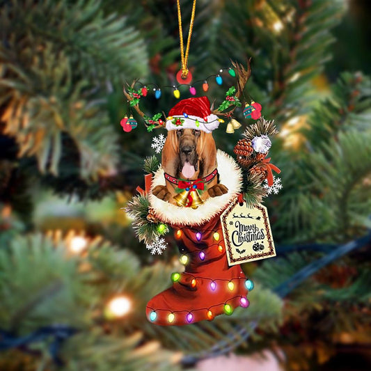 Ornament- Bloodhound 1-Xmas Boot-Two Sided Ornament, Happy Christmas Ornament, Car Ornament - Best gifts your whole family