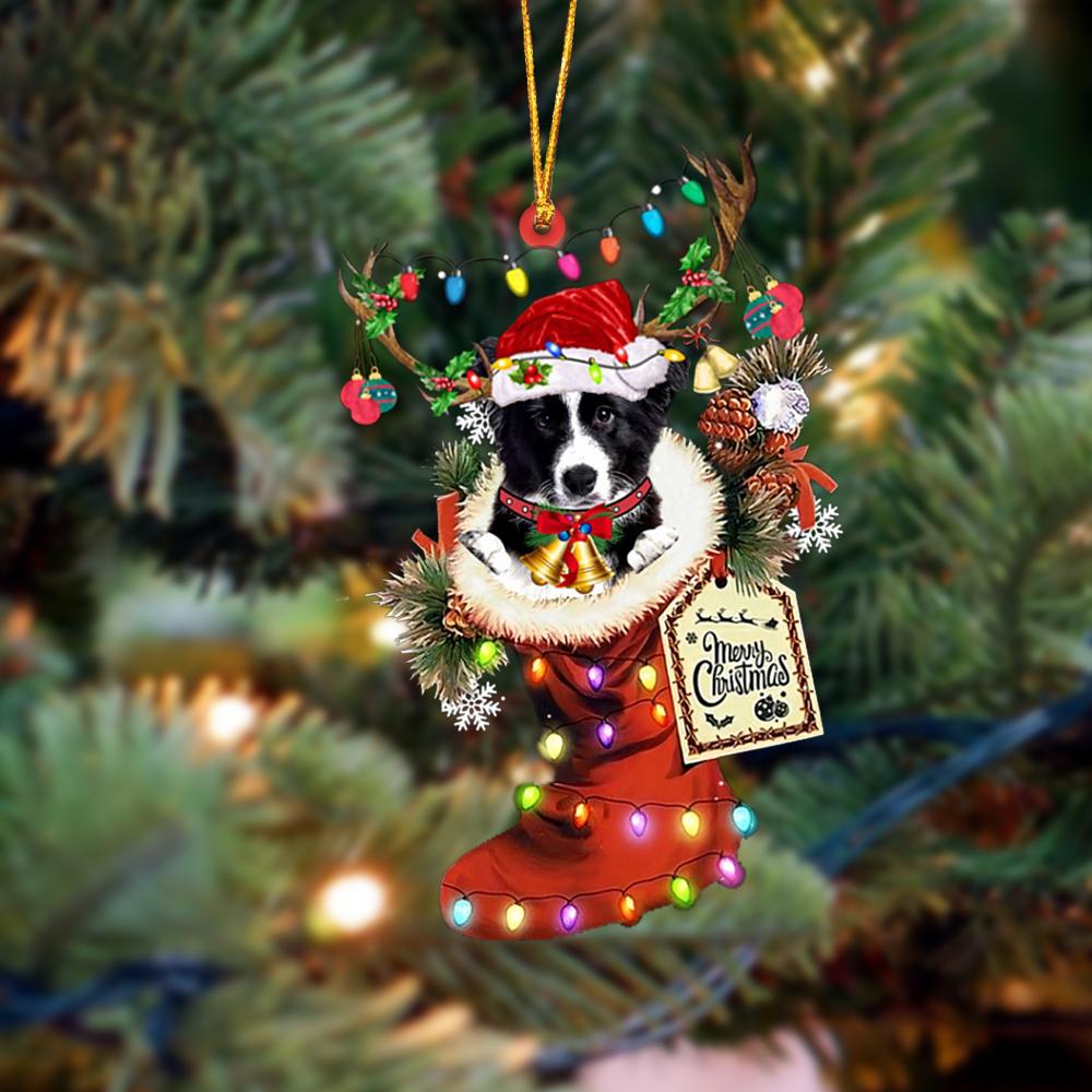 Ornament- Border Collie-Xmas Boot-Two Sided Ornament, Happy Christmas Ornament, Car Ornament - Best gifts your whole family