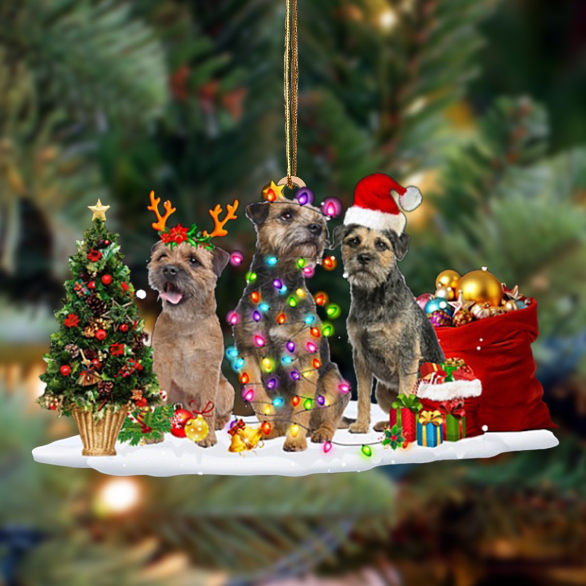 Ornament- Border Terrier-Christmas Dog Friends Hanging Ornament, Happy Christmas Ornament, Car Ornament - Best gifts your whole family