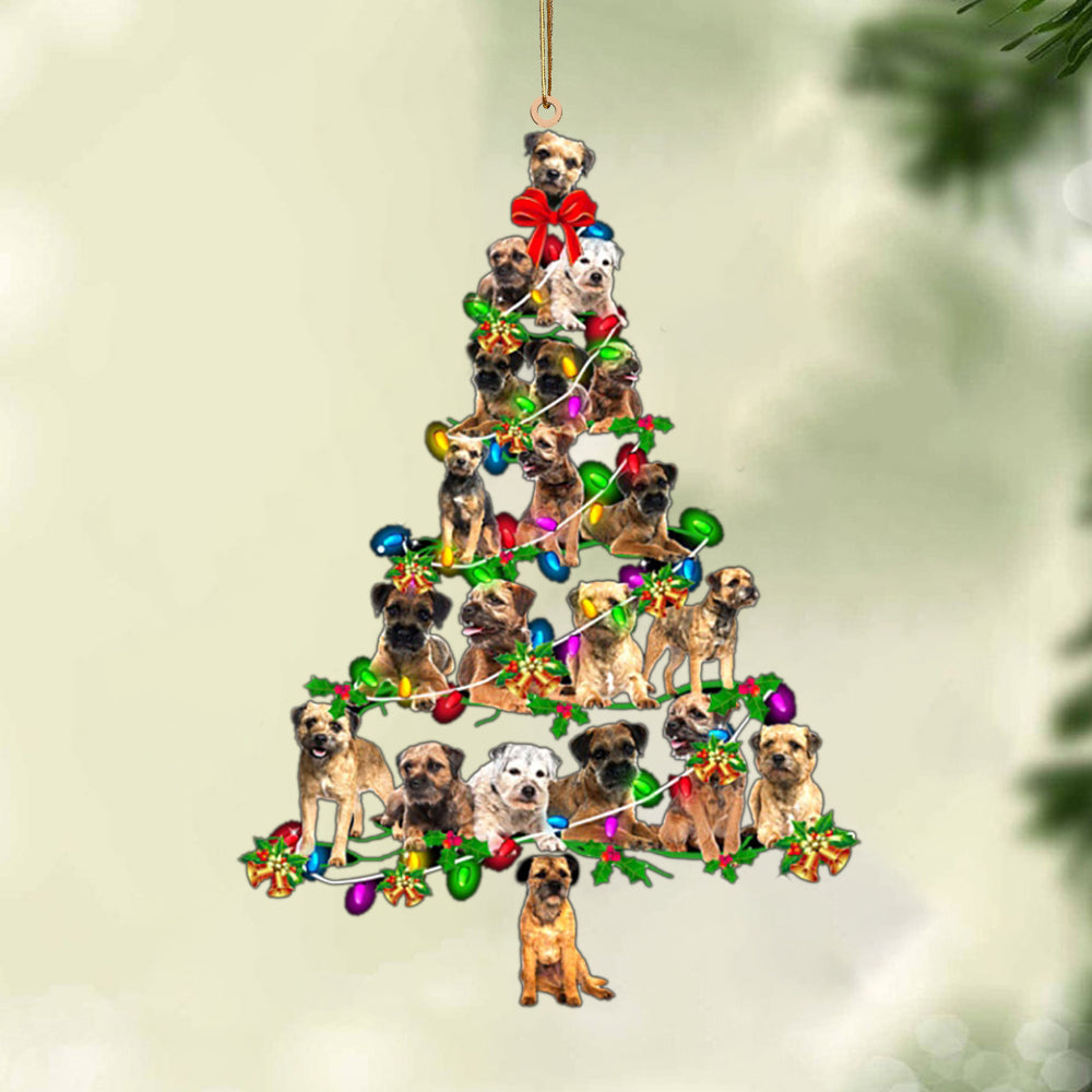 Ornament- Border Terrier-Christmas Tree Lights-Two Sided Ornament, Happy Christmas Ornament, Car Ornament - Best gifts your whole family