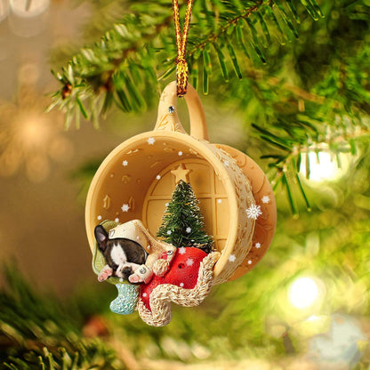 Ornament- Boston Sleeping In A Cup Christmas Ornament Dog Ornament, Car Ornament, Christmas Ornament - Best gifts your whole family
