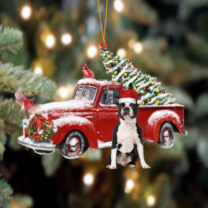 Ornament- Boston Terrier 1-Cardinal & Truck Two Sided Ornament, Happy Christmas Ornament, Car Ornament - Best gifts your whole family