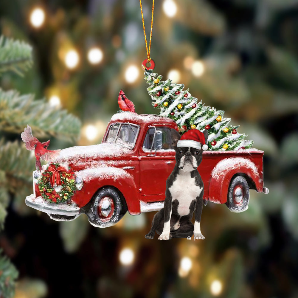 Ornament- Boston terrier-Cardinal & Truck Two Sided Ornament, Happy Christmas Ornament, Car Ornament - Best gifts your whole family