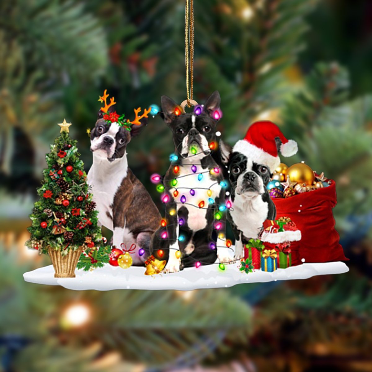 Ornament- Boston Terrier-Christmas Dog Friends Hanging Ornament, Happy Christmas Ornament, Car Ornament - Best gifts your whole family