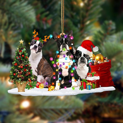 Ornament- Boston Terrier-Christmas Dog Friends Hanging Ornament, Happy Christmas Ornament, Car Ornament - Best gifts your whole family