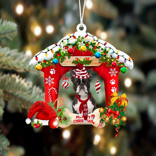 Ornament- Boston terrier-Christmas House Two Sided Ornament, Happy Christmas Ornament, Car Ornament - Best gifts your whole family