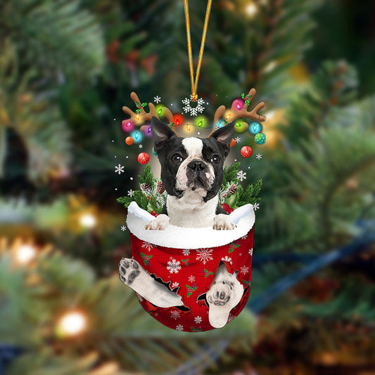 Ornament- Boston terrier-In Christmas Pocket Two Sides Ornament, Happy Christmas Ornament, Car Ornament - Best gifts your whole family