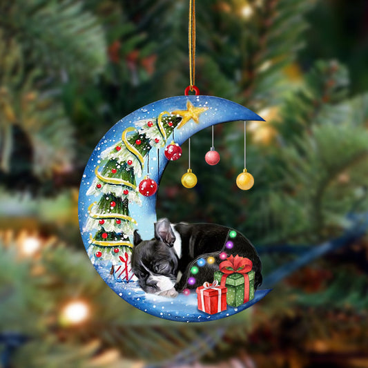 Ornament- Boston Terrier-Sleep On The Moon Christmas Two Sided Ornament, Christmas Ornament, Car Ornament - Best gifts your whole family