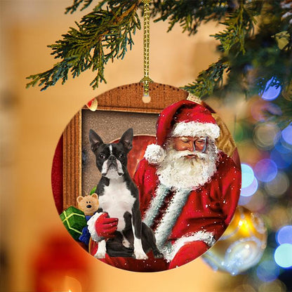 Ornament- Boston Terrier With Santa Christmas Ornament, Happy Christmas Ornament, Car Ornament - Best gifts your whole family
