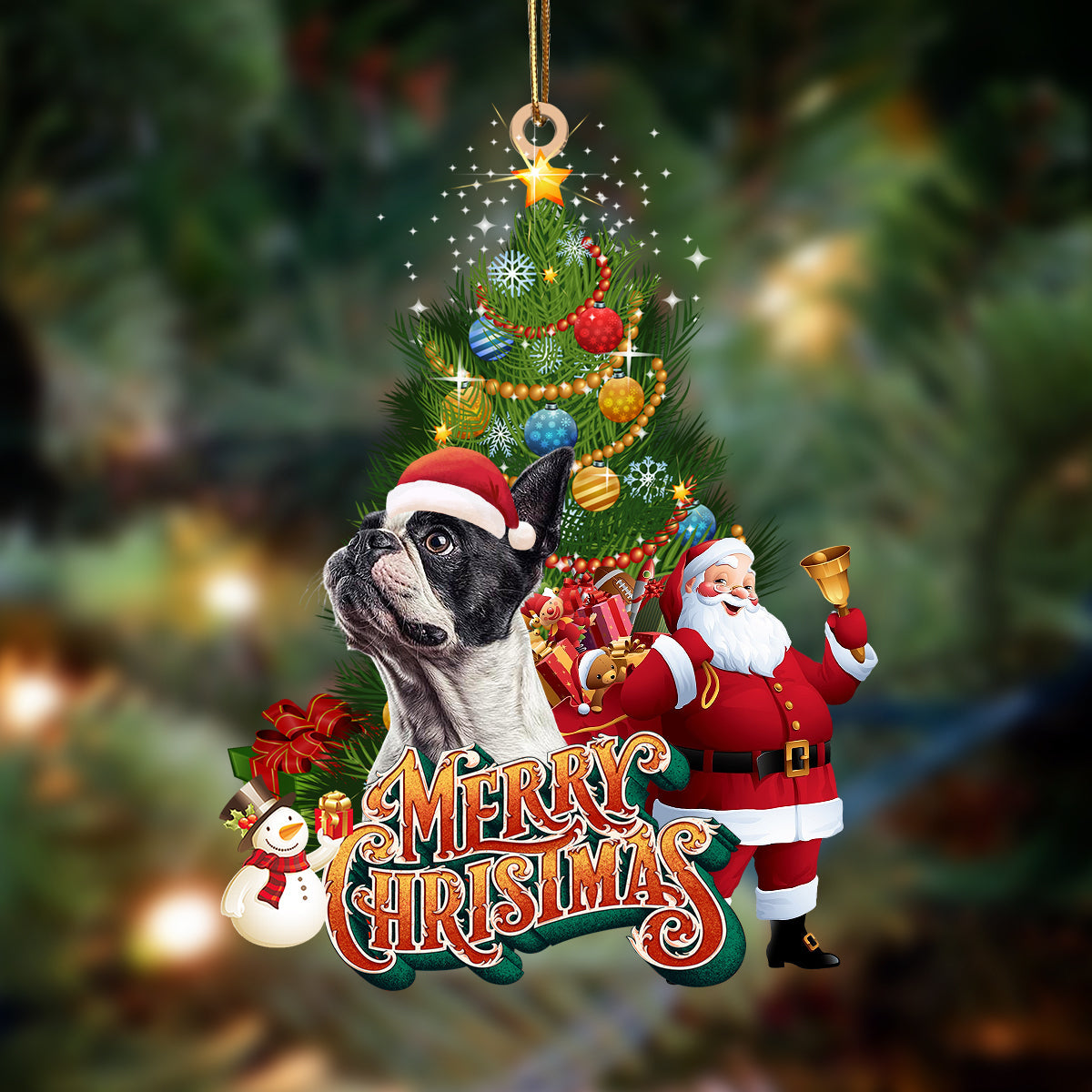 Ornament- Boston Terrier3-Christmas Tree&Dog Hanging Ornament, Happy Christmas Ornament, Car Ornament - Best gifts your whole family