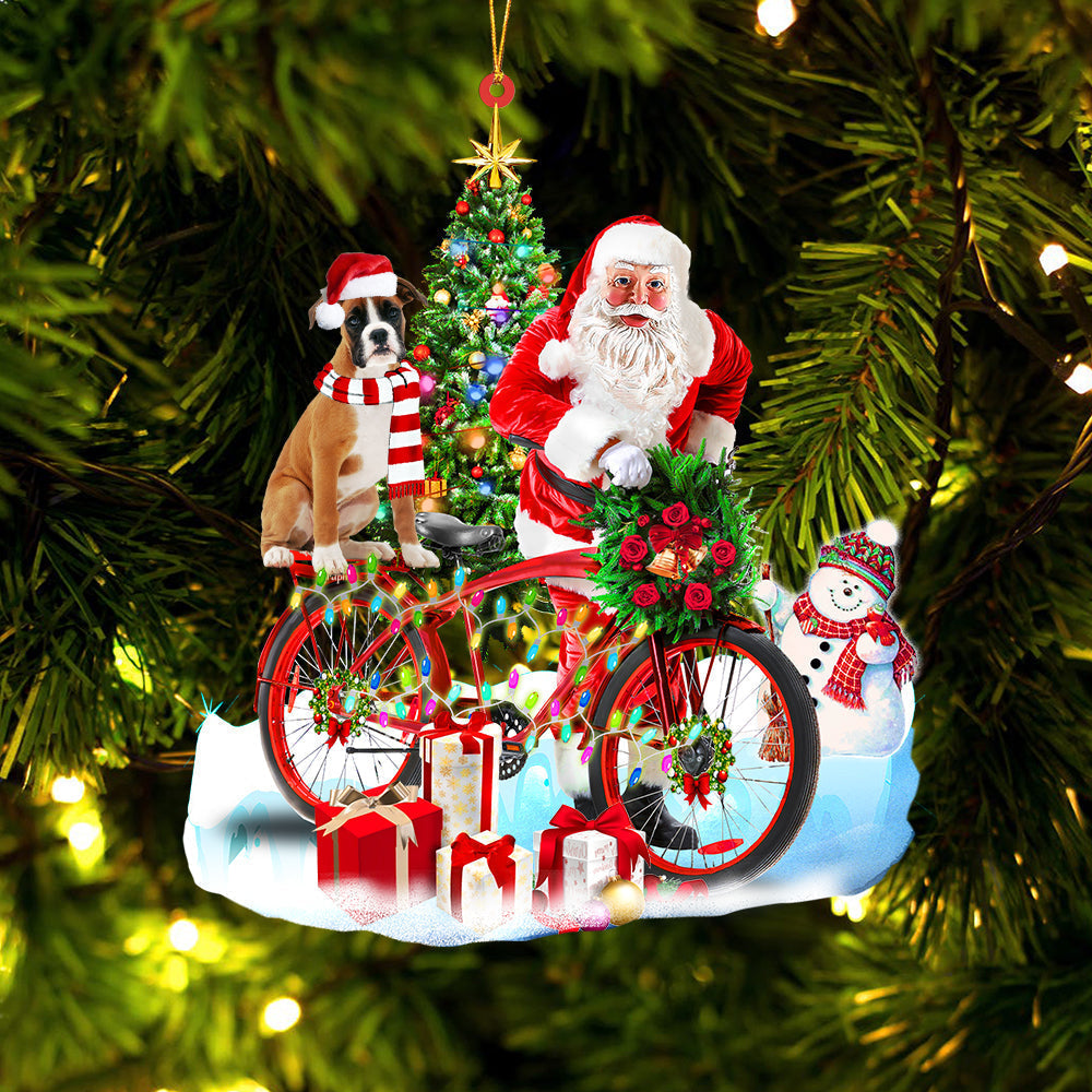 Ornament- Boxer On Santa's Bike Ornament Dog Ornament, Car Ornament, Christmas Ornament - Best gifts your whole family