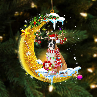 Ornament- Boxer On The Moon Merry Christmas Hanging Ornament Dog Ornament, Car Ornament, Christmas Ornament - Best gifts your whole family