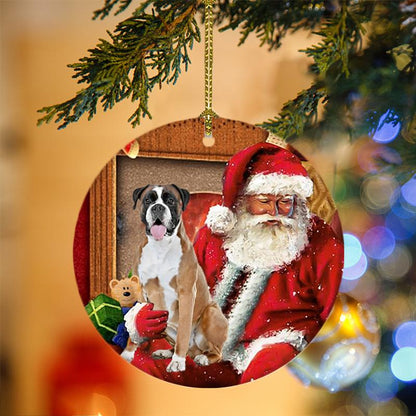 Ornament- Boxer With Santa Christmas Ornament, Happy Christmas Ornament, Car Ornament - Best gifts your whole family