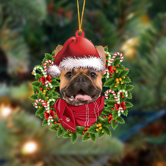 Ornament- brown French Bulldog-Xmas Bandana Hanging Ornament, Happy Christmas Ornament, Car Ornament - Best gifts your whole family