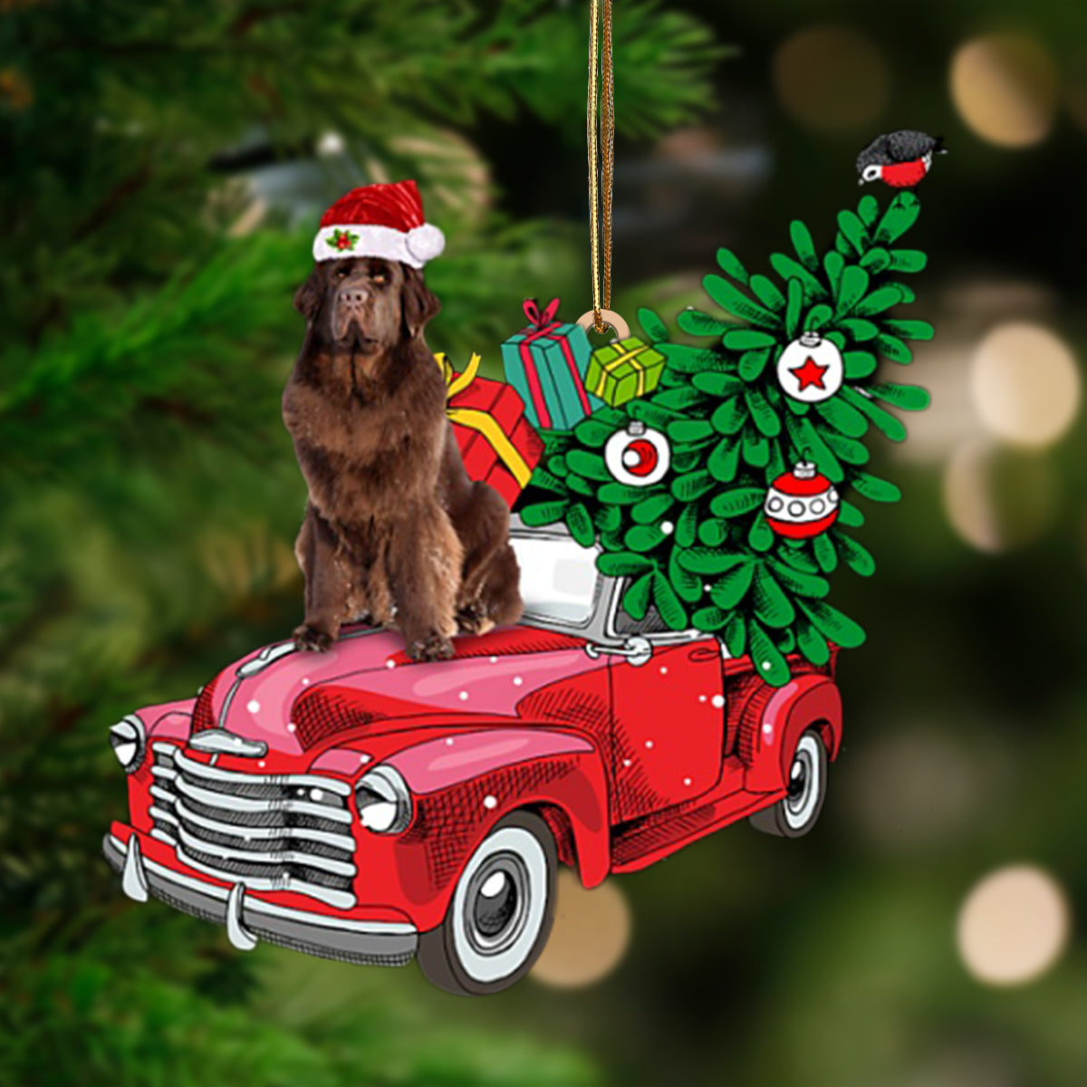 Ornament- BROWN Newfoundland-Pine Truck Hanging Ornament, Happy Christmas Ornament, Car Ornament - Best gifts your whole family
