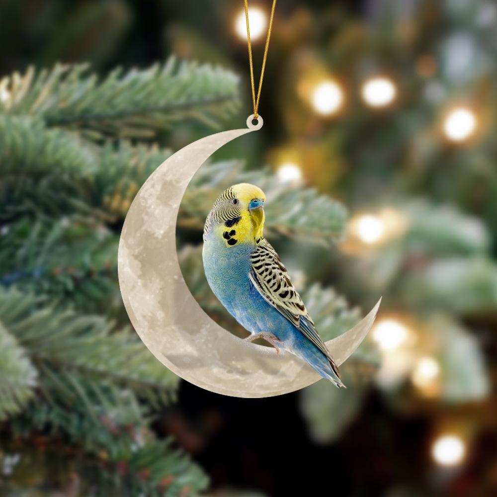 Ornament- Budgie Bird Sits On The Moon Hanging Ornament Dog Ornament, Car Ornament, Christmas Ornament - Best gifts your whole family