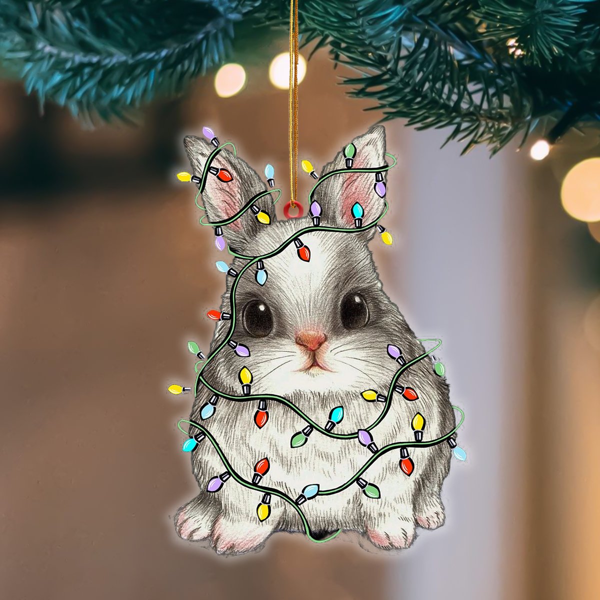 Ornament- Bunny Christmas Light Hanging Ornament Dog Ornament, Car Ornament, Christmas Ornament - Best gifts your whole family
