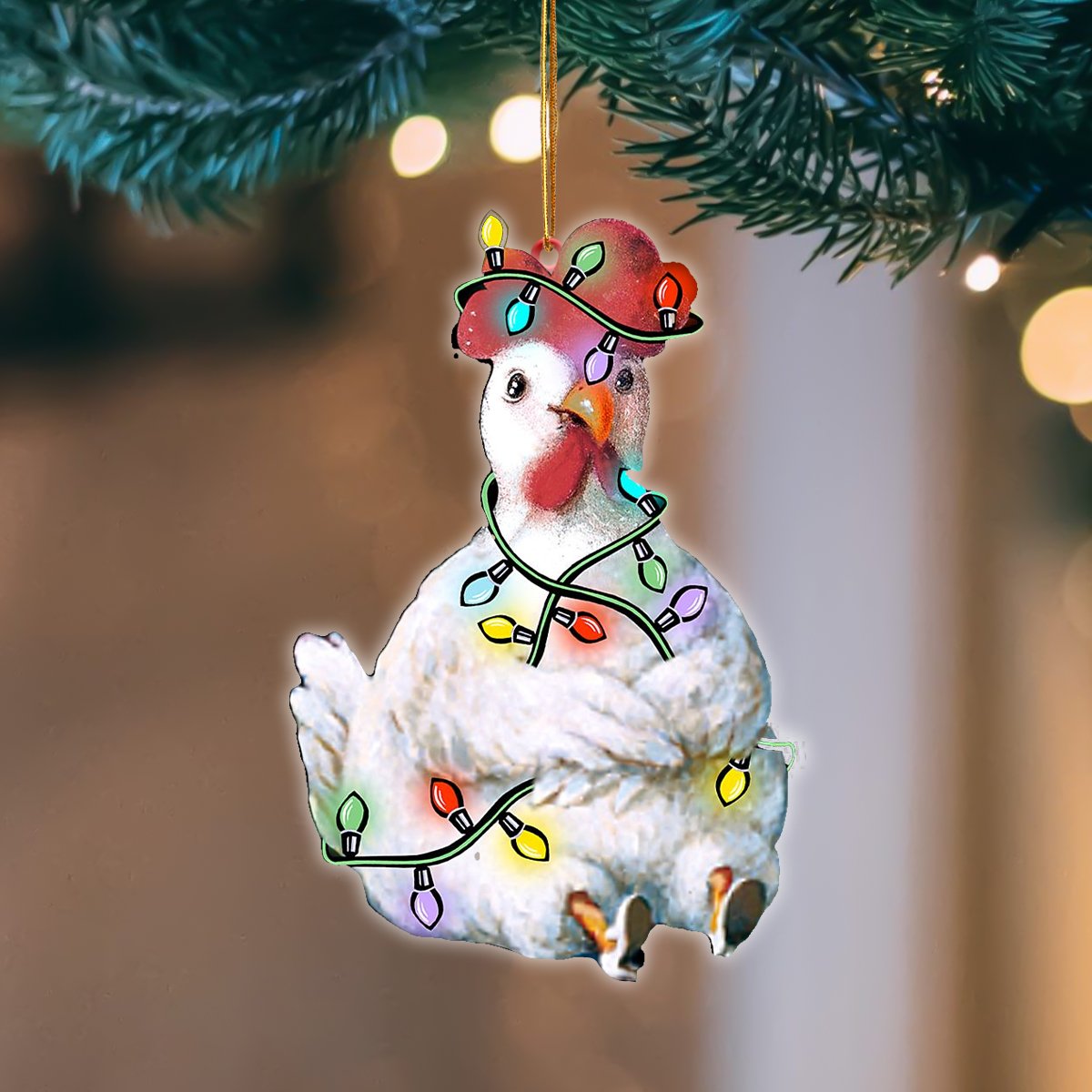 Ornament- Chicken Christmas Light Hanging Ornament Dog Ornament, Car Ornament, Christmas Ornament - Best gifts your whole family
