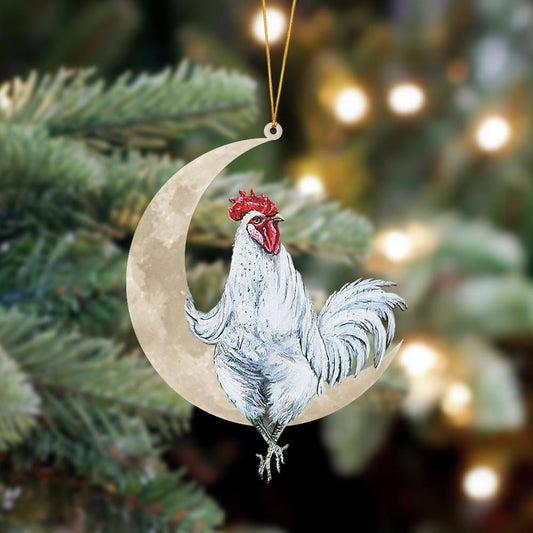 Ornament- Chicken Sits On The Moon Hanging Ornament Dog Ornament, Car Ornament, Christmas Ornament - Best gifts your whole family