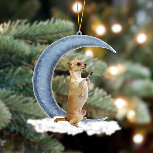 Ornament- Chihuahua Sits On The Moon Hanging Ornament Dog Ornament, Car Ornament, Christmas Ornament - Best gifts your whole family