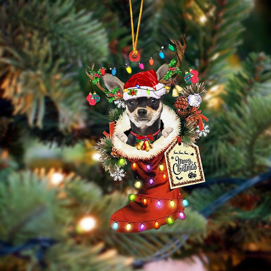 Ornament- Chihuahua-Xmas Boot-Two Sided Ornament, Happy Christmas Ornament, Car Ornament - Best gifts your whole family