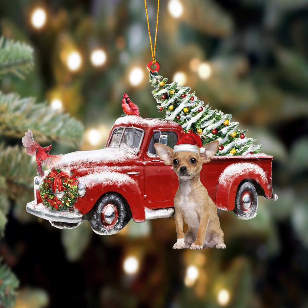 Ornament- Chihuahua2-Cardinal & Truck Two Sided Ornament, Happy Christmas Ornament, Car Ornament - Best gifts your whole family