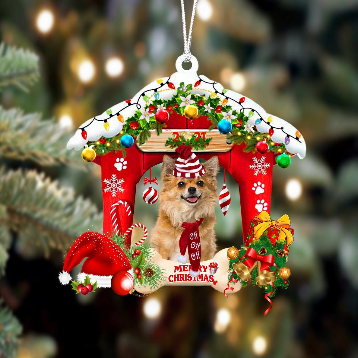 Ornament- Chihuahua3-Christmas House Two Sided Ornament, Happy Christmas Ornament, Car Ornament - Best gifts your whole family