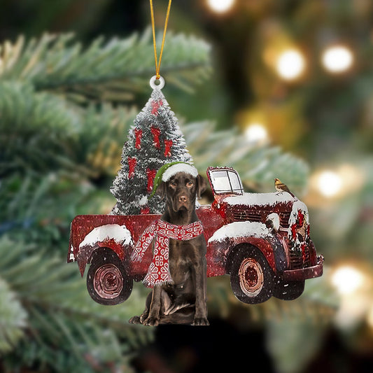 Ornament- Chocolate Labrador 1-Christmas Truck Two Sided Ornament, Happy Christmas Ornament, Car Ornament - Best gifts your whole family
