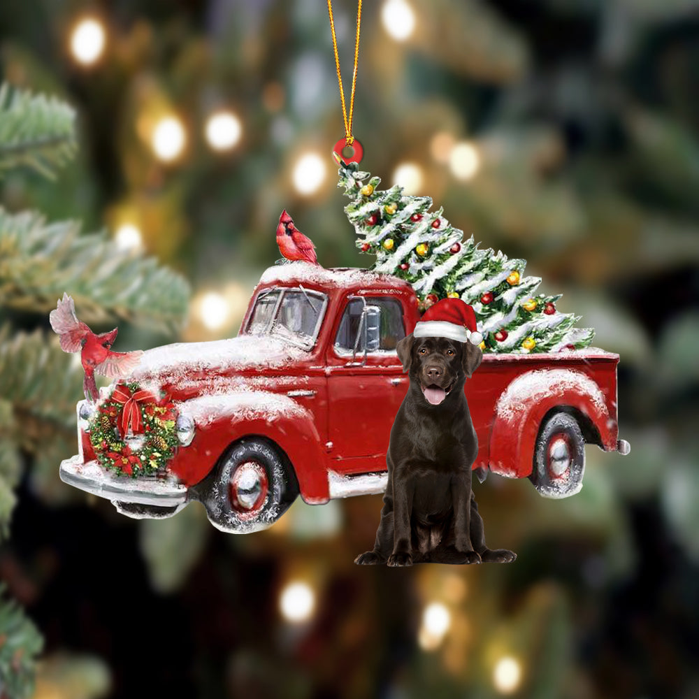 Ornament- Chocolate Labrador 2-Cardinal & Truck Two Sided Ornament, Happy Christmas Ornament, Car Ornament - Best gifts your whole family
