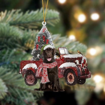 Ornament- Chocolate Labrador 2-Christmas Truck Two Sided Ornament, Happy Christmas Ornament, Car Ornament - Best gifts your whole family