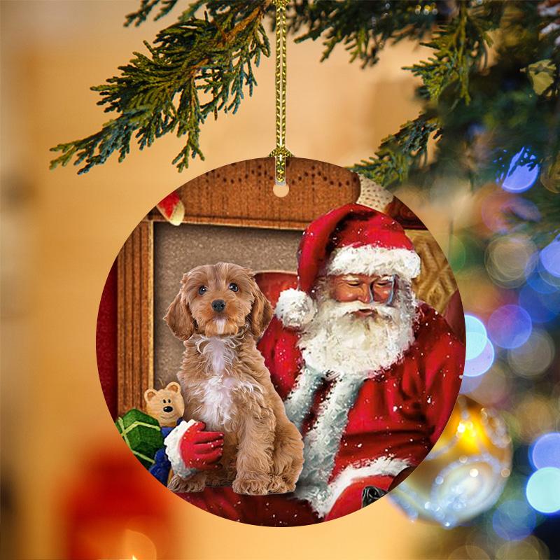 Ornament- Cockapoo With Santa Christmas Ornament, Happy Christmas Ornament, Car Ornament - Best gifts your whole family