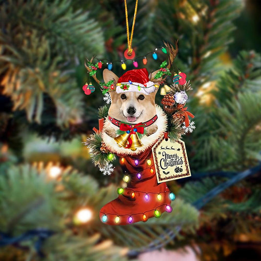Ornament- Corgi 2-Xmas Boot-Two Sided Ornament, Happy Christmas Ornament, Car Ornament - Best gifts your whole family