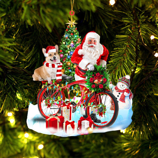 Ornament- Corgi On Santa's Bike Ornament Dog Ornament, Car Ornament, Christmas Ornament - Best gifts your whole family