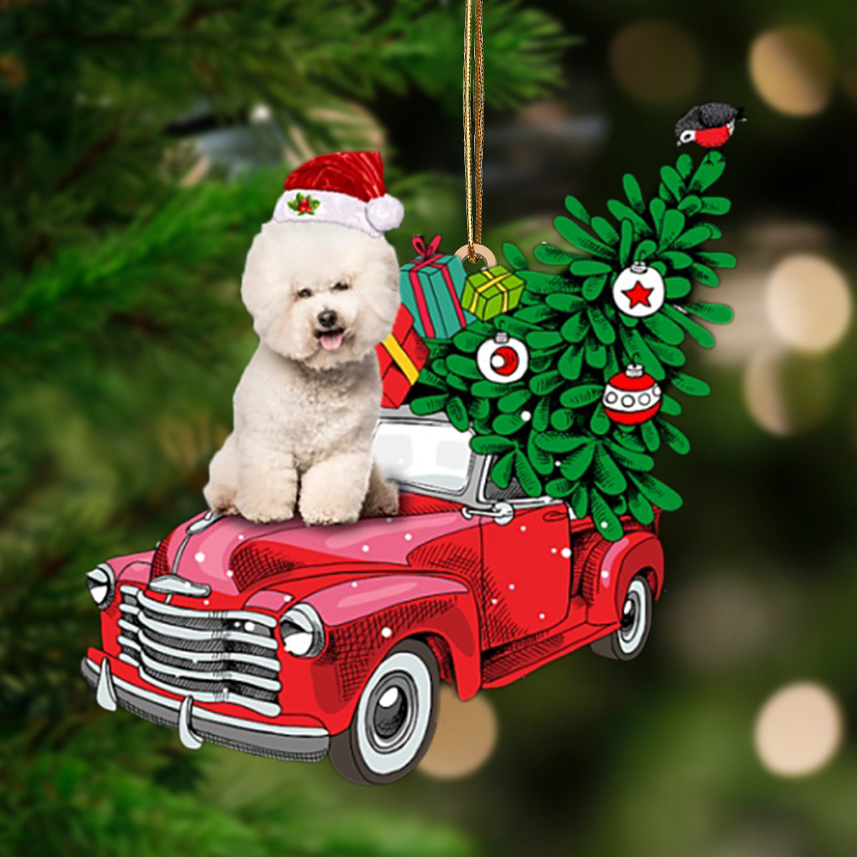Ornament- CREAM Bichon Frise-Pine Truck Hanging Ornament, Happy Christmas Ornament, Car Ornament - Best gifts your whole family