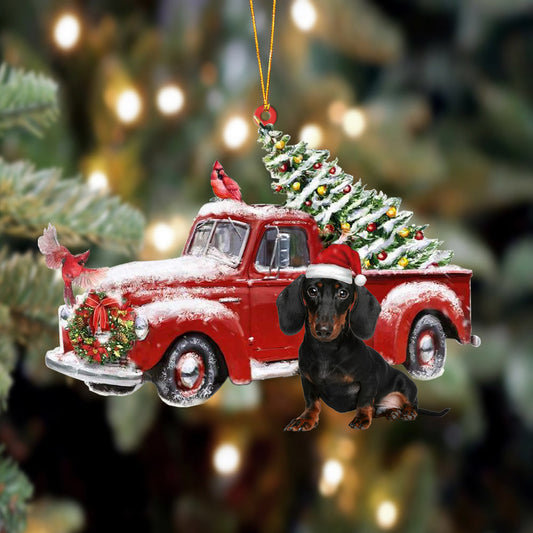 Ornament- Dachshund 1-Cardinal & Truck Two Sided Ornament, Happy Christmas Ornament, Car Ornament - Best gifts your whole family