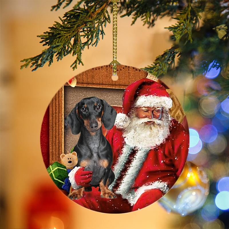 Ornament- Dachshund-2 With Santa Christmas Ornament, Happy Christmas Ornament, Car Ornament - Best gifts your whole family