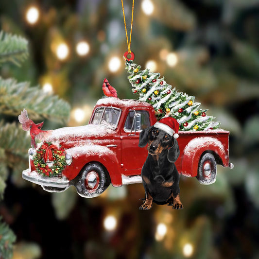 Ornament- Dachshund-Cardinal & Truck Two Sided Ornament, Happy Christmas Ornament, Car Ornament - Best gifts your whole family
