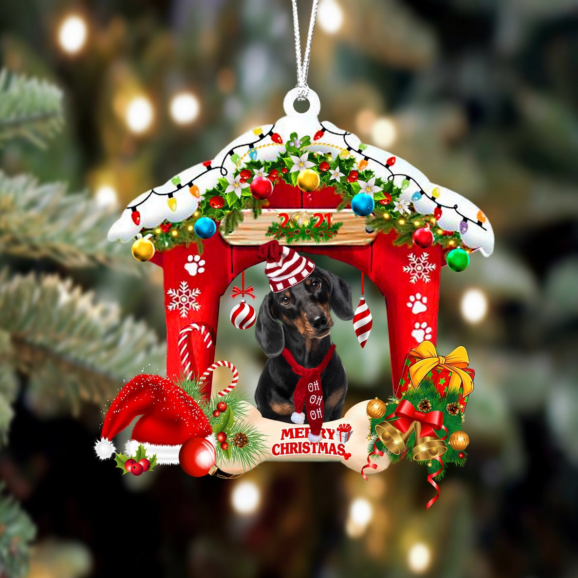 Ornament- Dachshund-Christmas House Two Sided Ornament, Happy Christmas Ornament, Car Ornament - Best gifts your whole family