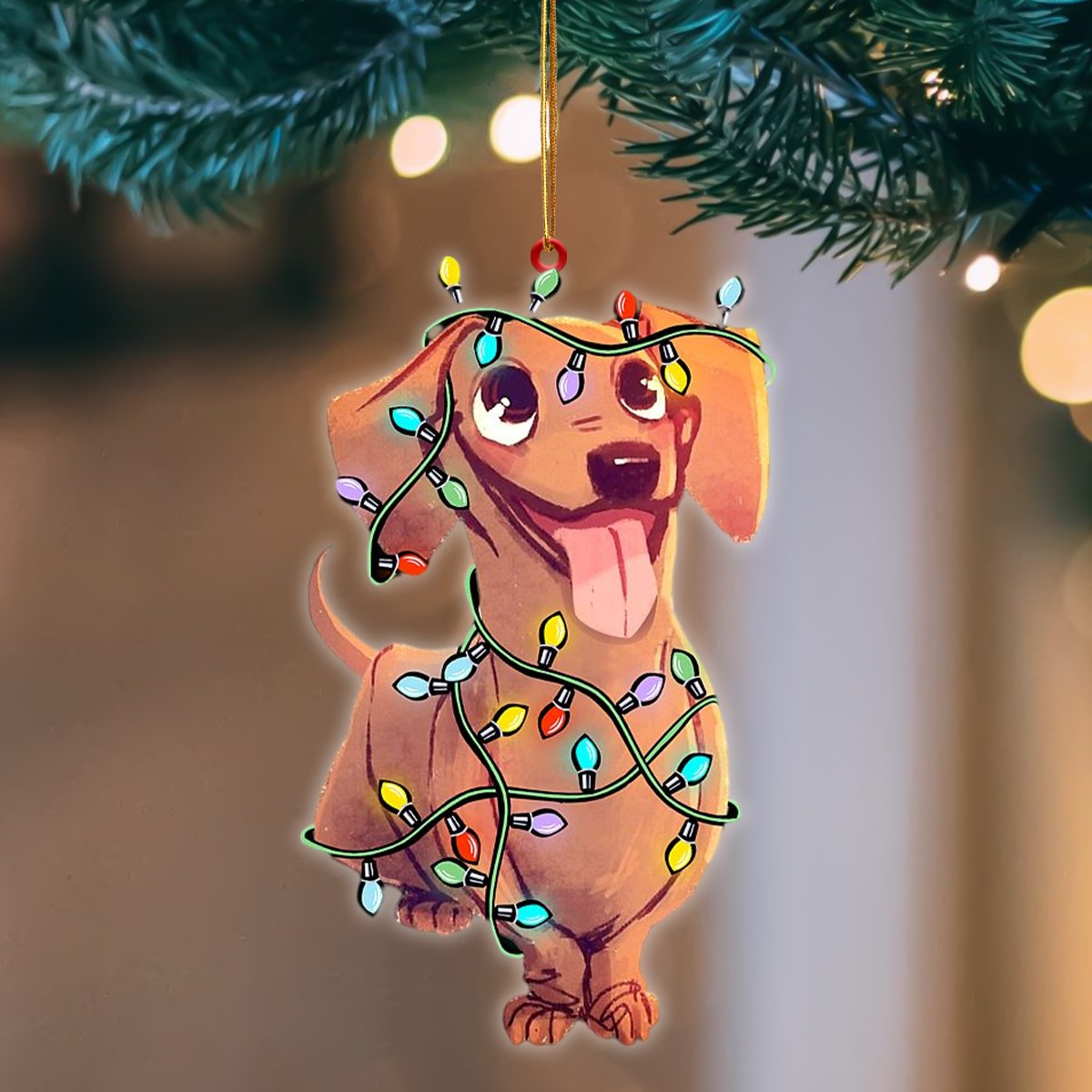 Ornament- Dachshund Christmas Light Hanging Ornament Dog Ornament, Car Ornament, Christmas Ornament - Best gifts your whole family