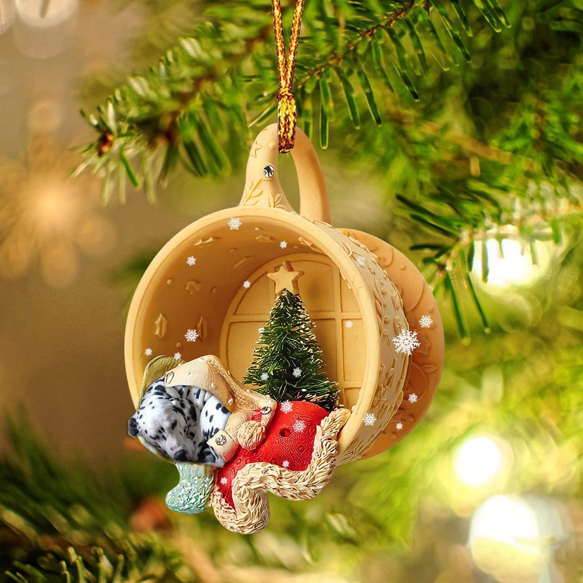 Ornament- Dalmatian Sleeping In A Cup Christmas Ornament Dog Ornament, Car Ornament, Christmas Ornament - Best gifts your whole family