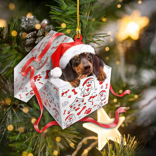 Ornament- Dashund - Christmas Gift Shape Ornament, Happy Christmas Ornament, Car Ornament - Best gifts your whole family