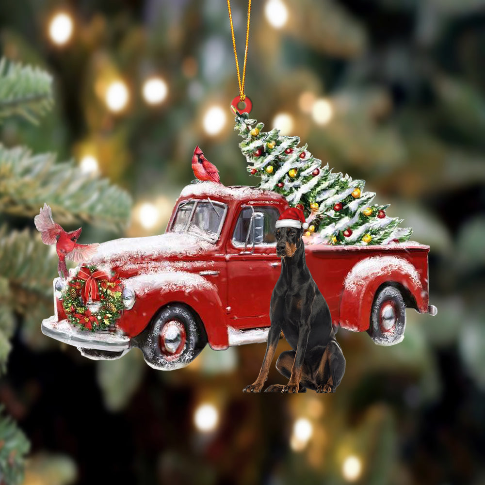 Ornament- Doberman-Cardinal & Truck Two Sided Ornament, Happy Christmas Ornament, Car Ornament - Best gifts your whole family