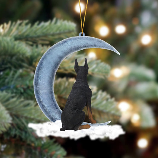 Ornament- Doberman Pinscher Sits On The Moon Hanging Ornament Dog Ornament, Car Ornament, Christmas Ornament - Best gifts your whole family