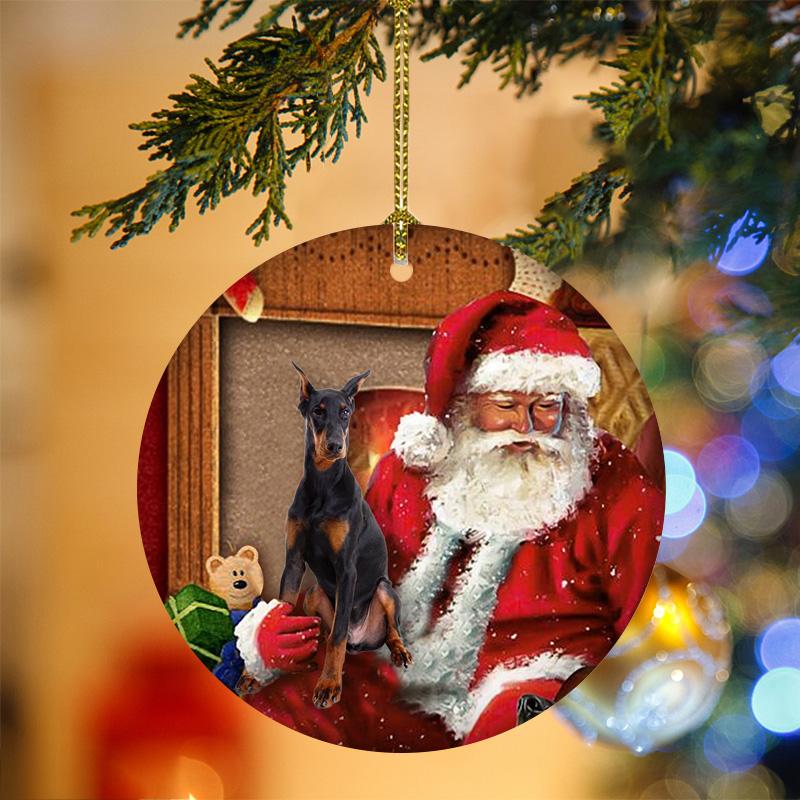 Ornament- Dobermans With Santa Christmas Ornament, Happy Christmas Ornament, Car Ornament - Best gifts your whole family