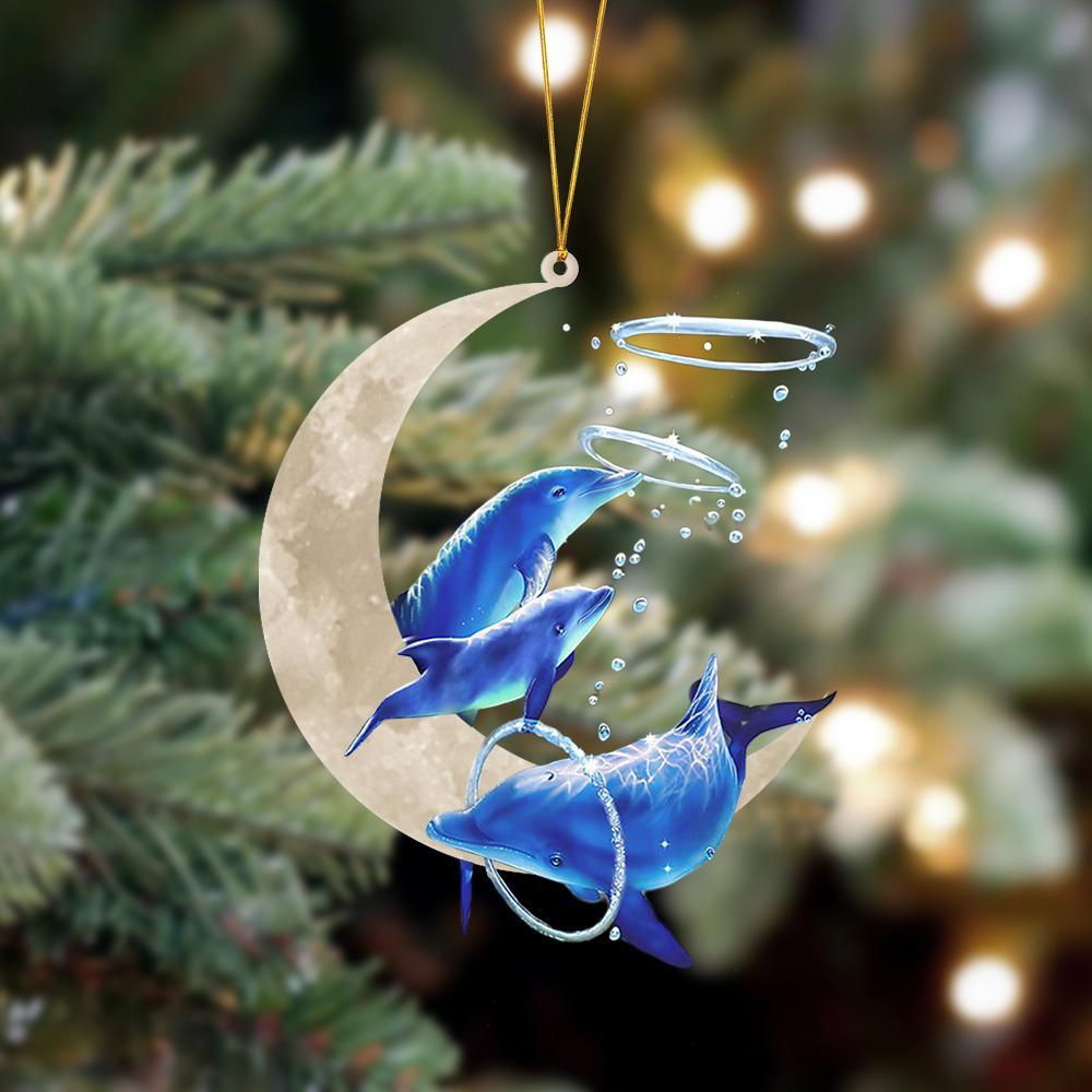 Ornament- Dolphin Sits On The Moon Hanging Ornament Dog Ornament, Car Ornament, Christmas Ornament - Best gifts your whole family