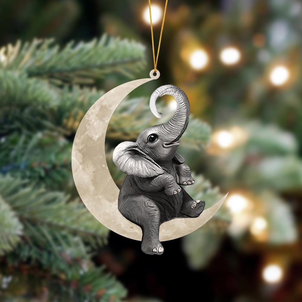 Ornament- Elephant Sits On The Moon Hanging Ornament Dog Ornament, Car Ornament, Christmas Ornament - Best gifts your whole family